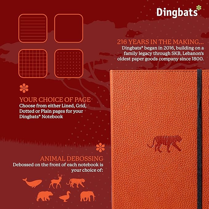 Dingbats* Wildlife Plain Writing Journal Notebook A5 - Vegan Leather Hardcover - Ideal for Work, Travel - Pocket, Elastic Closure, & Bookmark