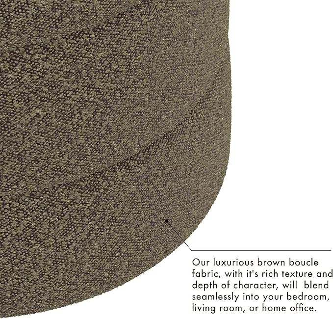 HomePop Upholstered Round Ottoman Home Décor|Foot Rest Ottoman - Dark Brown Boucle