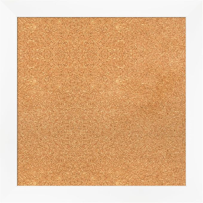Amanti Art Natural Cork Board for Wall, 23x23 Vision Board with White Frame, Medium Corkboard Office Decor for Home Organization, Modern Corkboard Pinboard to Display Items for Home Organization in