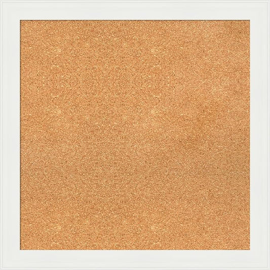 Amanti Art Natural Cork Board for Wall, 27x27 Vision Board with White Frame, Medium Corkboard Office Decor for Home Organization, Casual Corkboard Pinboard to Display Items for Home Organization in