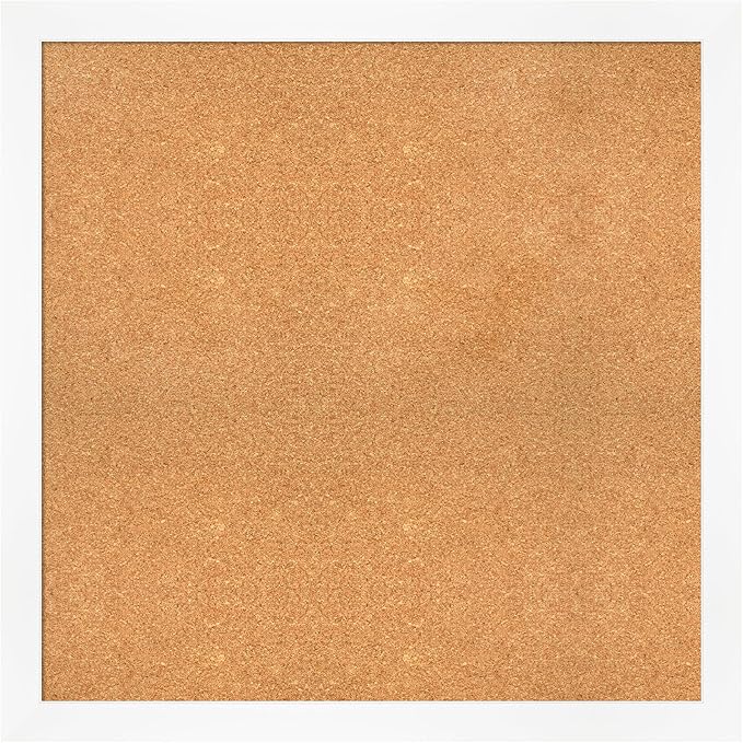 Amanti Art Natural Cork Board for Wall, 35x35 Vision Board with White Frame, Large Corkboard Office Decor for Home Organization, Modern Corkboard Pinboard to Display Items for Home Organization in