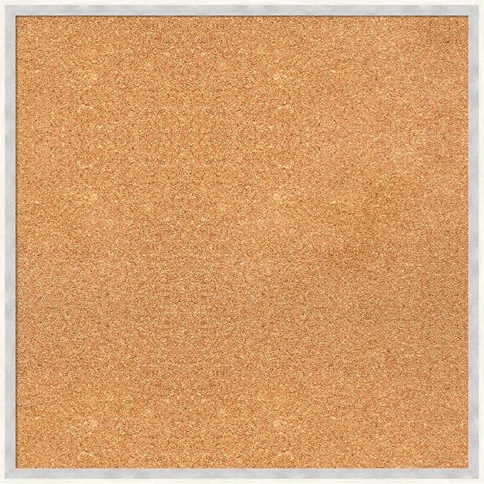 Amanti Art Natural Cork Board for Wall, 25x25 Vision Board with White Frame, Medium Corkboard Office Decor for Home Organization, Modern Corkboard Pinboard to Display Items for Home Organization in