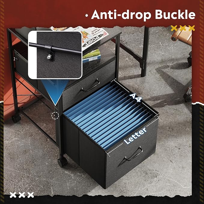 DEVAISE Mobile File Cabinet, Rolling Printer Stand with Open Storage Shelf, Fabric Vertical Filing Cabinet fits A4 or Letter Size for Home Office, Black