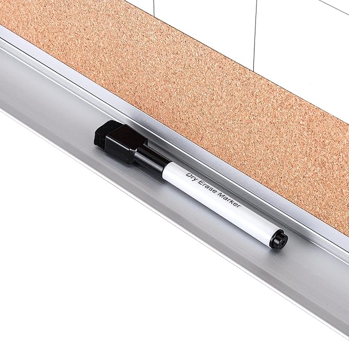 Amazon Basics 24" x 36" Monthly Whiteboard Calendar with Cork Board, Wall Mounted, Easy to Install, Silver Aluminum Frame