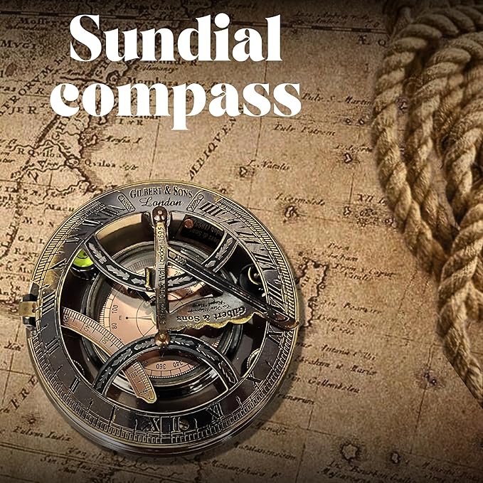 Brass Sundial - 5 inches Large Sundial Compass in Rosewood Case Top Grade Calibrated Vintage Gift