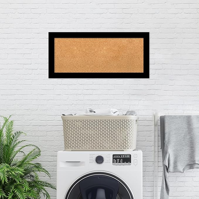 Amanti Art Natural Cork Board for Wall, 15x33 Vision Board with Black Wood Frame, Medium Corkboard Office Decor for Home Organization, Modern Contemporary Corkboard Pinboard to display items for home