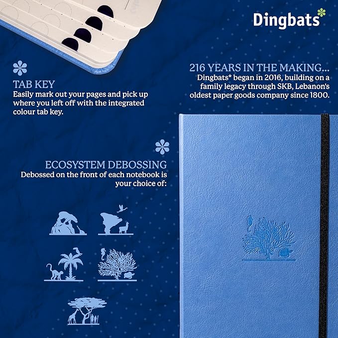 Dingbats* Earth Dotted Writing Journal Notebook A5 - Vegan Leather Hardcover - Ideal for Work, Travel - Pocket, Elastic Closure & Bookmark