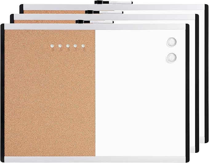 Amazon Basics Combo Magnetic Whiteboard&Cork Board for Home,Office and Classroom, Plastic/Aluminum Frame, White,Yellow, 17" x 23"
