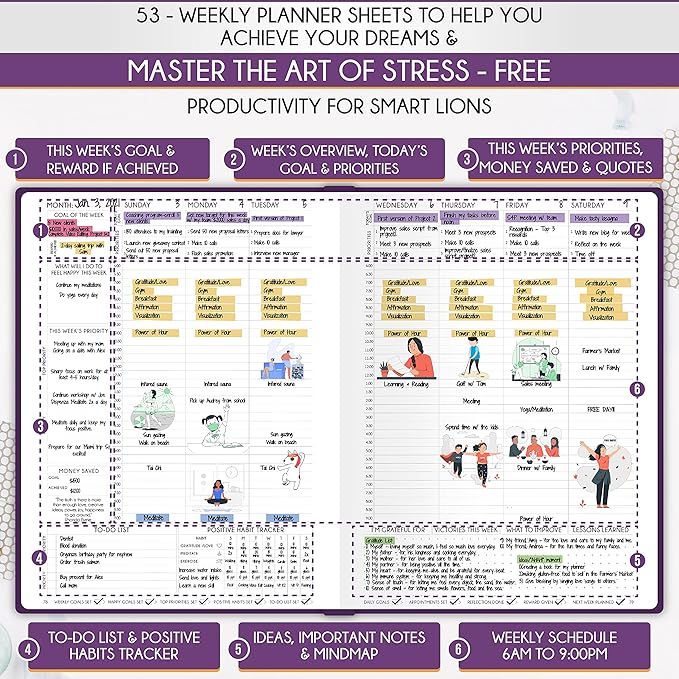 Hourly Planner - Undated Daily, Weekly & Monthly Planner with Budget Section | A 12 Month Journey to Increase Productivity & Happiness | Life Organizer & Gratitude Journal - Vertical Format