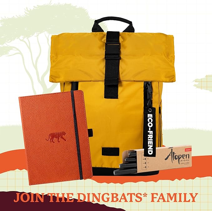 Dingbats* Wildlife Dotted Writing Journal Notebook A5 - Vegan Leather Hardcover - Ideal for Work, Travel - Pocket, Elastic Closure, & Bookmark