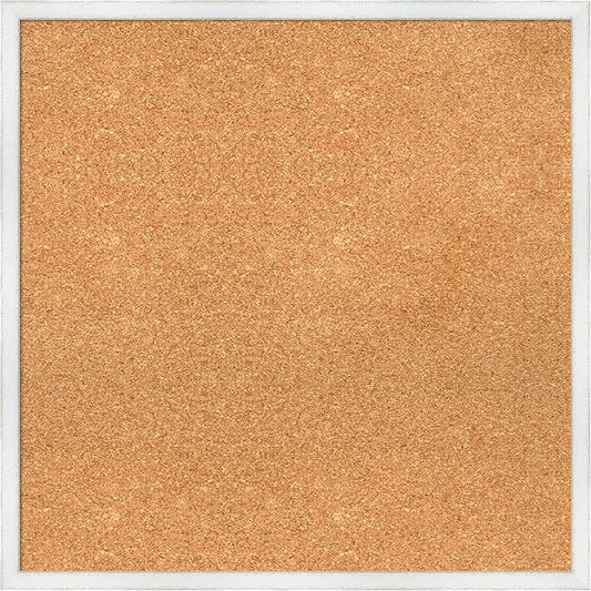 Amanti Art Natural Cork Board for Wall, 25x25 Vision Board with White Frame, Medium Corkboard Office Decor for Home Organization, Country Rustic Corkboard Pinboard to Display Items for Home