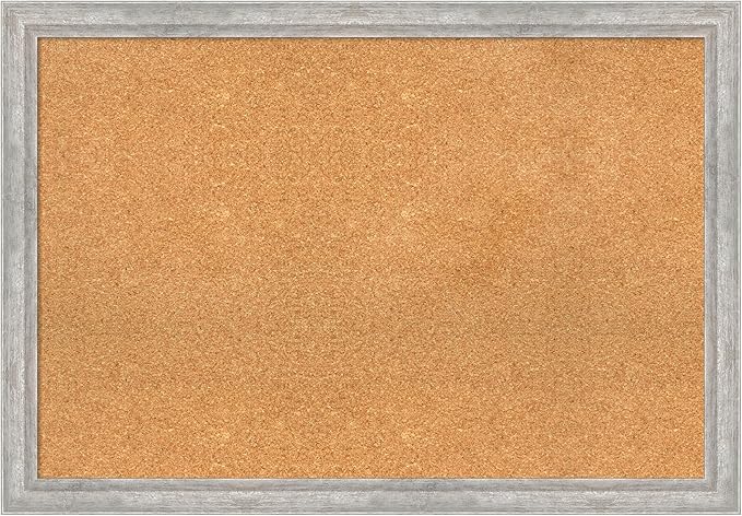 Amanti Art Natural Cork Board for Wall, 27x39 Vision Board with Silver Wood Frame, Large Corkboard Office Decor for Home Organization, Modern Contemporary Corkboard Pinboard to display items for home