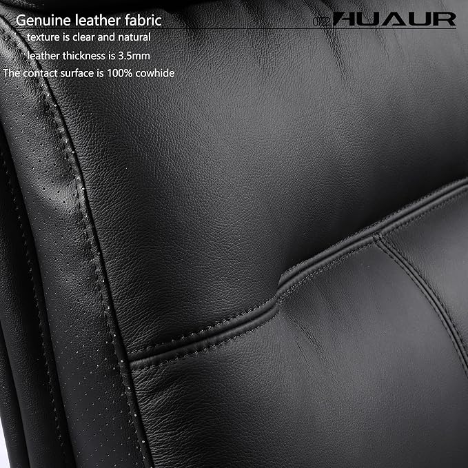 Genuine Leather Modern Executive Chair High-Back Support 90 to 150 Degrees Tilt and Upholstered Home Desk Chair with Base 360LB Capacity Swivel Computer Office Chair (Black)