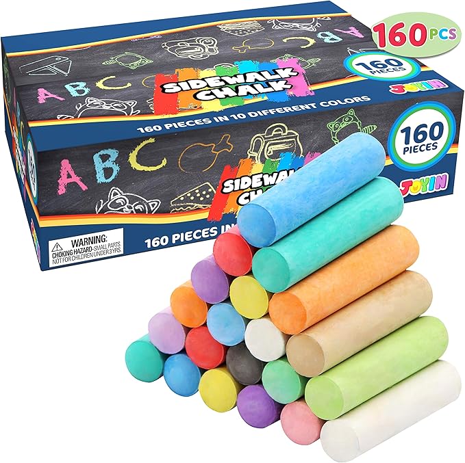 160 PCS Sidewalk Chalks Set Non-Toxic Washable Jumbo Chalk for Outdoor Art Play, Painting on Chalkboard, Blackboard and Playground