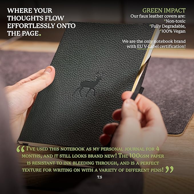 Dingbats* Wildlife Dotted Writing Journal Notebook A5 - Vegan Leather Softcover - Ideal for Work, Travel - Pocket, Elastic Closure, & Bookmark