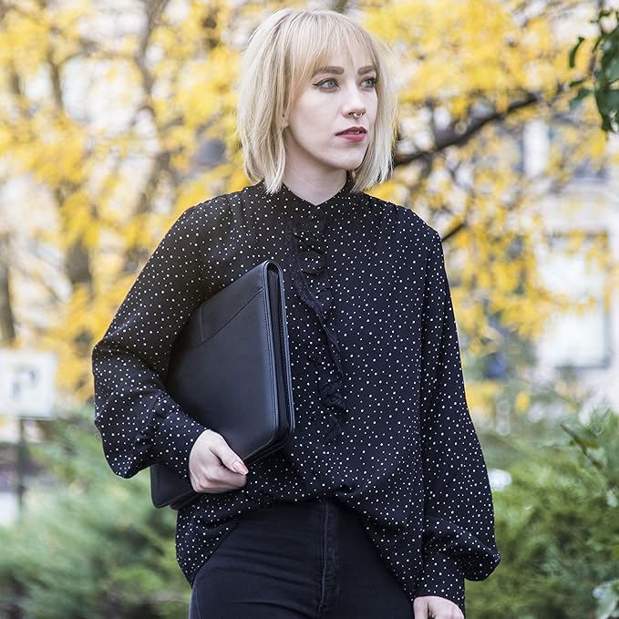 Cossini Black Superior Vegan Leather Business Portfolio with Zipper – Padfolio All-in-One. Smartest Protective 10.1 Inch Tablet Sleeve, Presentation Slot, Solar Calculator, Card Storage, Writing Pad