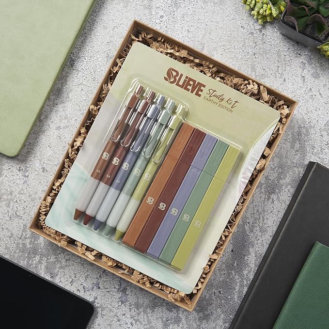 BLIEVE Aesthetic Highlighters and Gel Pens And Soft Tip, No Bleed Dry Fast Easy to Hold, for Bible Journaling Planner Notes School Office Supplies (Earthy)