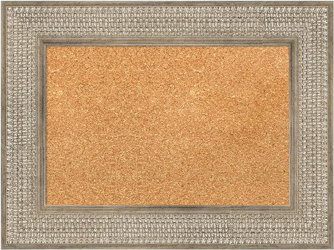 Amanti Art Natural Cork Board for Wall, 18x24 Vision Board with Silver Wood Frame, Small Corkboard Office Decor for Home Organization, Traditional Corkboard Pinboard to Display Items for Home
