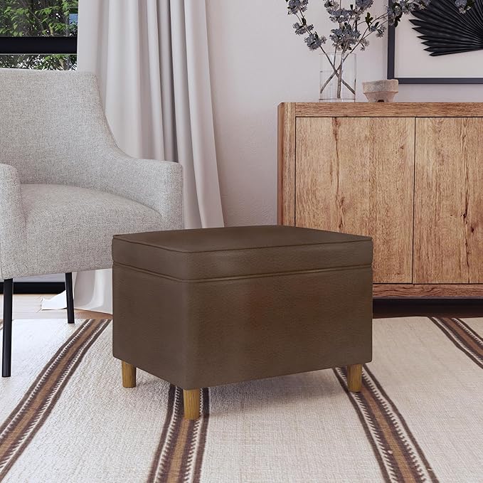 Home Decor | Dinah Collection Modern Storage Ottoman | Ottoman with Storage for Living Room & Bedroom(Brown Faux Leather)