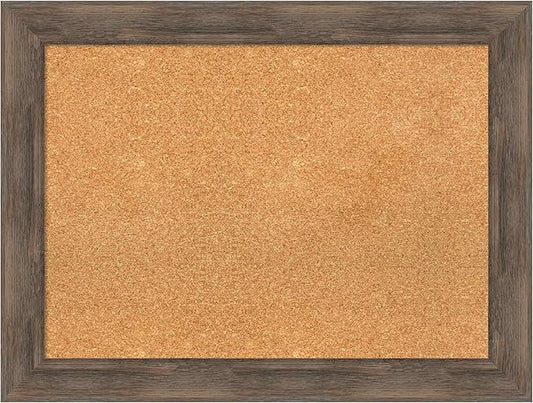 Amanti Art Natural Cork Board for Wall, 25x33 Vision Board with Brown Wood Frame, Medium Corkboard Office Decor for Home Organization, Rustic Farmhouse Corkboard Pinboard to display items for home