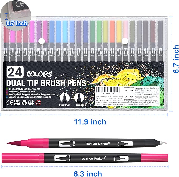 Dual Brush Marker Pens, 24 Colors Art Markers with Fine and Brush Tip Coloring Markers for Adults, Marker for Journaling Calligraphy Drawing Sketching Doodling Illustrating