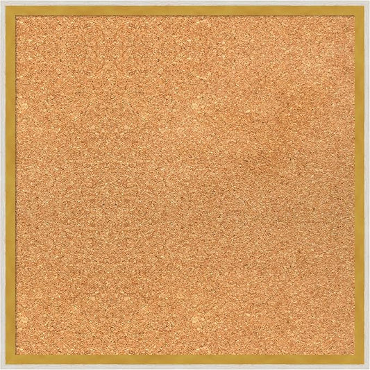 Amanti Art Natural Cork Board for Wall, 19x19 Vision Board with White Frame, Small Corkboard Office Decor for Home Organization, Modern Corkboard Pinboard to Display Items for Home Organization in