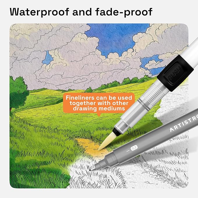 ARTISTRO Set of 2 Fineliner Pens, Black Micro Pens for Drawing, Waterproof Archival Ink, Ultra Fine Tip Pen for Illustration, Technical Pen, Sketching, Writing, Drawing, Journaling, Pair of Fine Tip