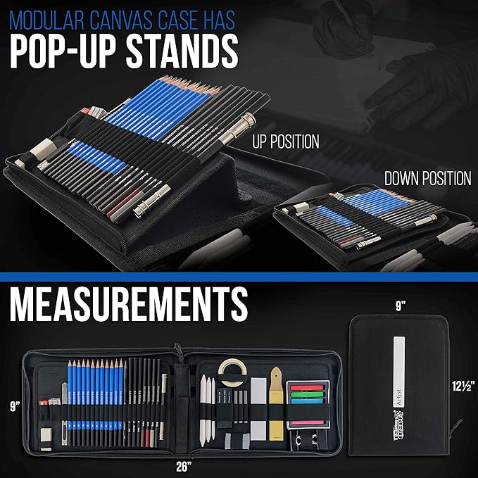 54-Piece U.S. Art Supply Drawing & Sketching Set with 4 Sketch Pads - Ultimate Artist Kit with Graphite, Charcoal, Pastels, Erasers in Pop-Up Carry Case