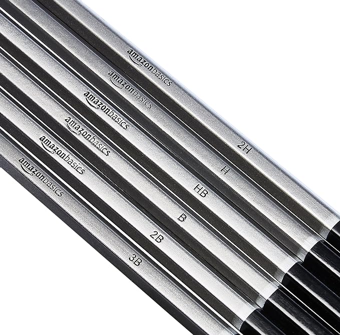 Amazon Basics Sketching and Drawing Art Pencil Kit, Artist Supplies with Pencils, Erasers, Sharpener, Charcoal, Black, White, 17 Piece Set