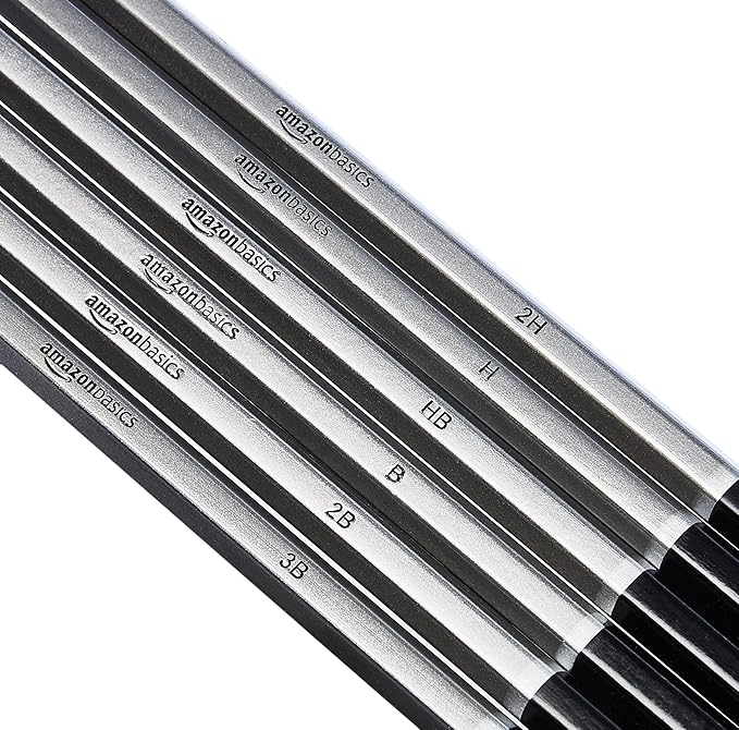 Amazon Basics Sketch and Drawing Pencil Set, 816 Count (17 Packs of 48), Charcoal, Black, White