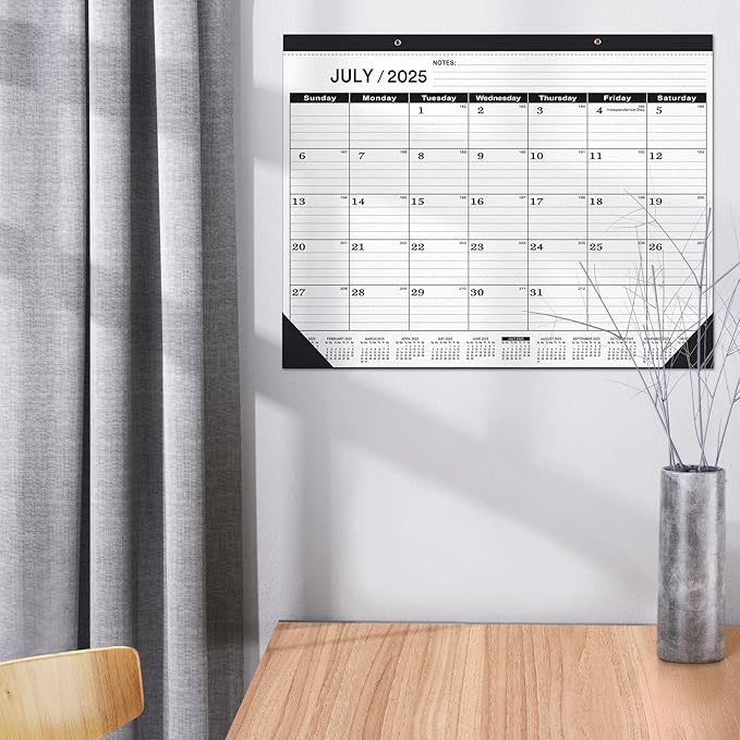 Desk Calendar 2025-2026 large 22 x17 (July 2025-December 2026) 2025-2026 Desk Calendar Large 22 x17,Classic Black Calendar 2025,Large Desktop Calendar 2026 with Plastic Cover