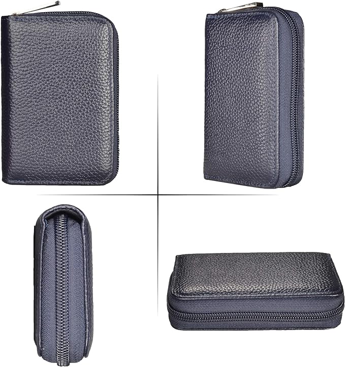 Easyoulife Genuine Leather Credit Card Holder Zipper Wallet With 26 Card Slots