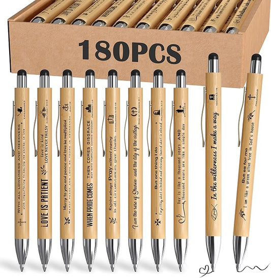 Christian Inspirational Pens With Bible Verse Stylus Ballpoint Pens Black Ink Bulk Religious Motivational Gifts for Women Men Bible Study Supplies for The Office Gifts 180 Count