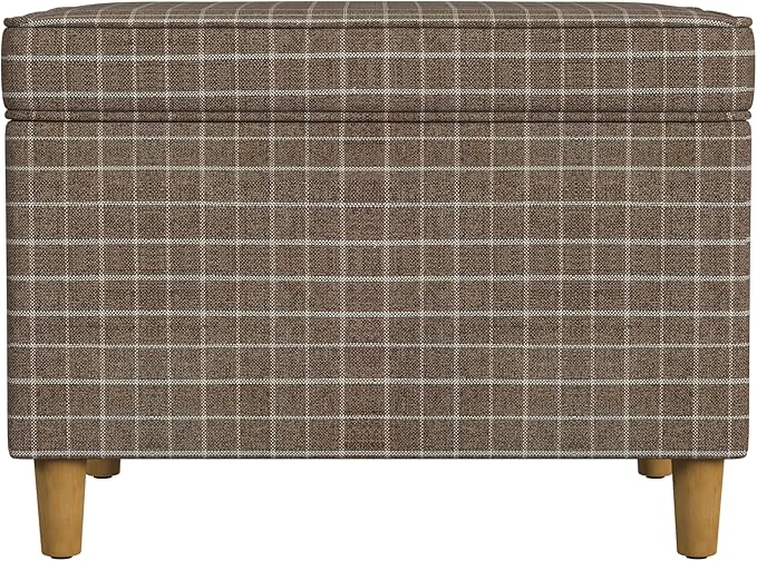 Home Decor | Dinah Collection Modern Storage Ottoman | Ottoman with Storage for Living Room & Bedroom(Brown Windowpane Fabric)