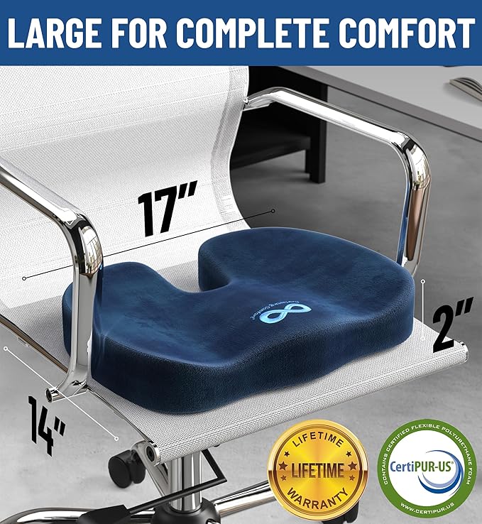 Everlasting Comfort Doctor Recommended Memory Foam Seat Cushion for Office Chairs & Car Seat - Ergonomic Office Desk Accessories for Tailbone Pain Relief, Sciatica & Back Support