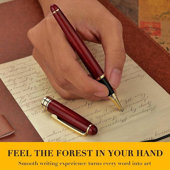 BEILUNER Luxury Rosewood Ballpoint Pen Writing Set - Elegant Fancy Nice Gift Pen Set for Signature Executive Business Office Supplies - Gift Boxed with Extra Refills (Black)