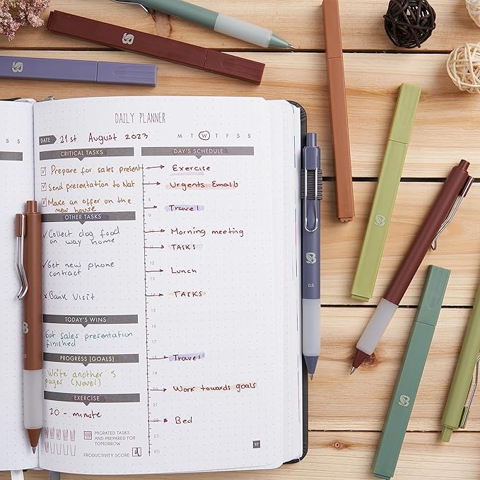 BLIEVE Aesthetic Highlighters and Gel Pens And Soft Tip, No Bleed Dry Fast Easy to Hold, for Bible Journaling Planner Notes School Office Supplies (Earthy)