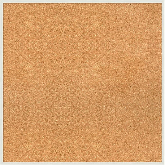 Amanti Art Natural Cork Board for Wall, 25x25 Vision Board with White Frame, Medium Corkboard Office Decor for Home Organization, Modern Corkboard Pinboard to Display Items for Home Organization in