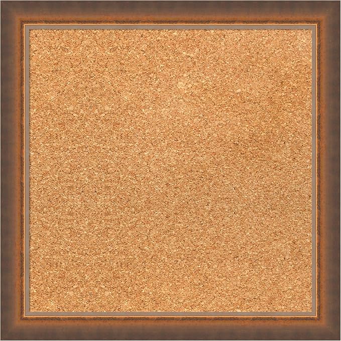 Amanti Art Natural Cork Board for Wall, 16x16 Vision Board with Bronze Frame, Small Corkboard Office Decor for Home Organization, Modern Corkboard Pinboard to Display Items for Home Organization in