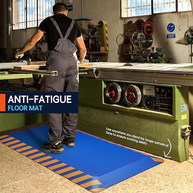 FEATOL Anti Fatigue Mats Industrial 2 Packs, Ergonomic Standing Floor Mat for Work for Stand, Blue with Yellow Border Safety 20" x 59"-Support for Leg & Back Pain