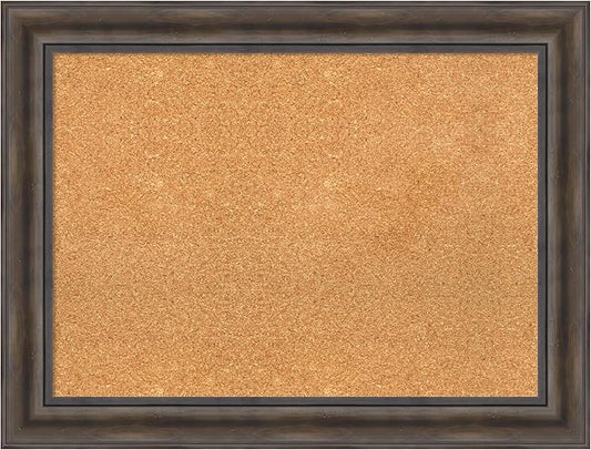 Amanti Art Natural Cork Board for Wall, 25x33 Vision Board with Brown Wood Frame, Medium Corkboard Office Decor for Home Organization, Rustic Farmhouse Corkboard Pinboard to display items for home