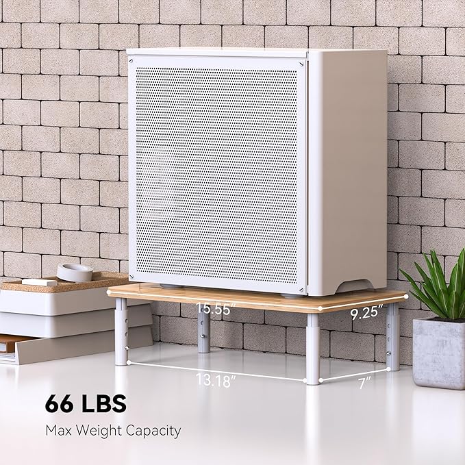 Bamboo Monitor Stand Riser, 4 Adjustable Height, Laptop Stand with Airflow Vents, Desk Organizer for Computer, PC, Printer (Natural)