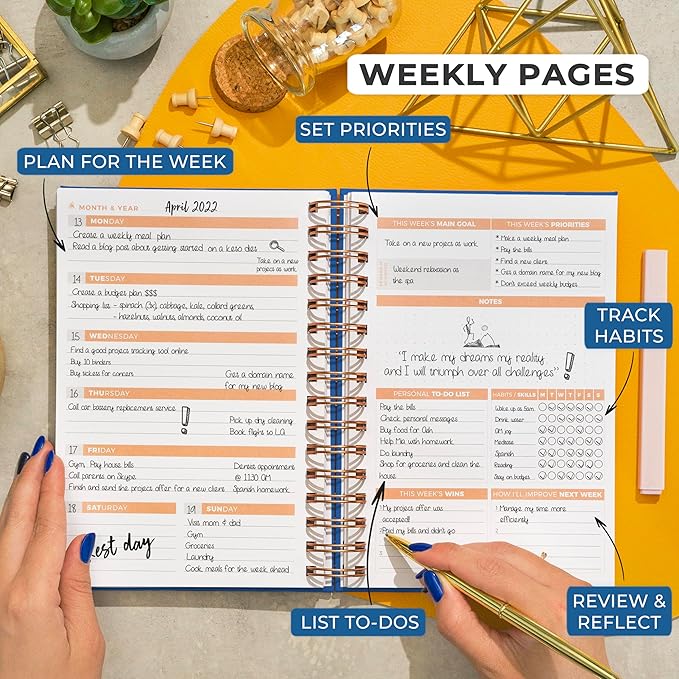 Clever Fox Planner 2nd Edition Spiral – Colorful Weekly & Monthly Goal Planner, Time Management & Productivity Organizer, Undated (Mystic Blue)