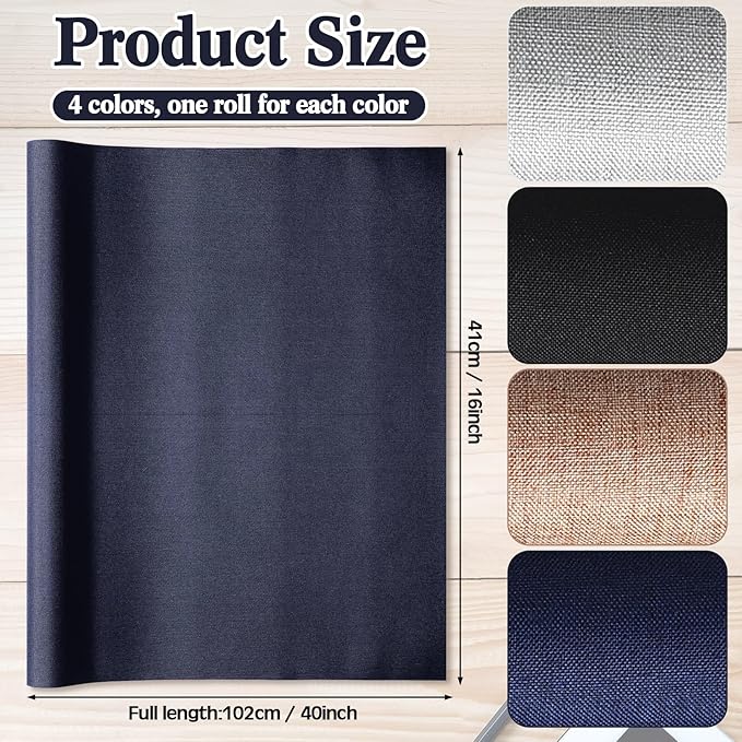 4 Pcs Book Cloth Bookcover Fabric Surface with Paper Backed Binding Cloth Fabric Book Cover for Scrapbooking Album DIY Craft Supplies Home, 4 Colors(Classic Color,40 x 16 Inches)