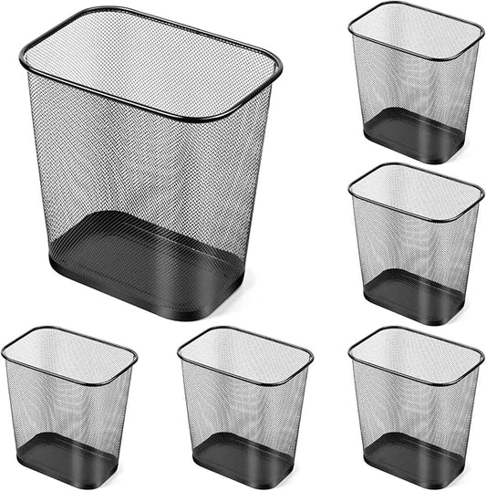 6 Pieces Mesh Square Trash Cans 4 Gallons Wire Wastebasket for Home Black Metal Office Garbage Cans Rectangular Open Top Trash Bin for Kitchen Bathroom Bedroom Dorm Room, 11.7 x 8.5 x 11.8 Inch