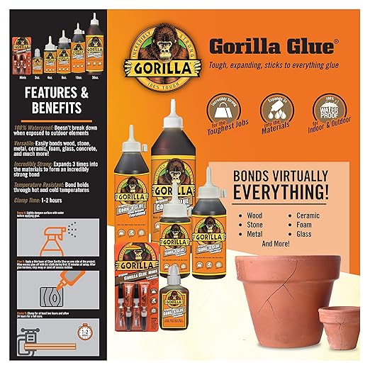 Gorilla Original Gorilla Glue, Brown, Waterproof Polyurethane Glue, 18 Ounce (Pack of 1) - Expands Into Materials, All Purpose