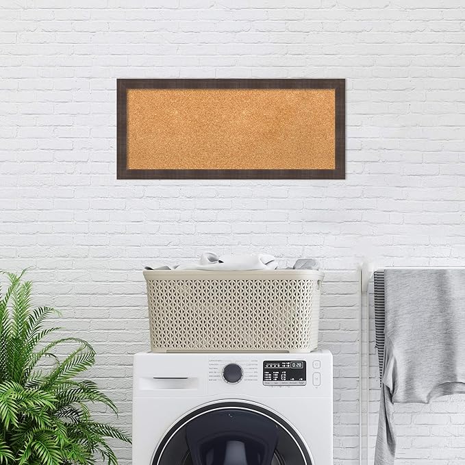 Amanti Art Natural Cork Board for Wall, 14x32 Vision Board with Brown Wood Frame, Medium Corkboard Office Decor for Home Organization, Rustic Farmhouse Corkboard Pinboard to display items for home