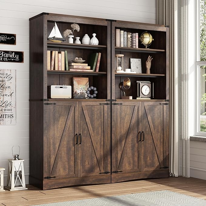 71in Farmhouse Kitchen Pantry Cabinet,Tall Storage Cabinet with 2 Doors and Adjustable shelves,with Load-Bearing Steel Pipe,Wood Storage Cabinets for Kitchen,Dining Room,Bathroom(Brown)