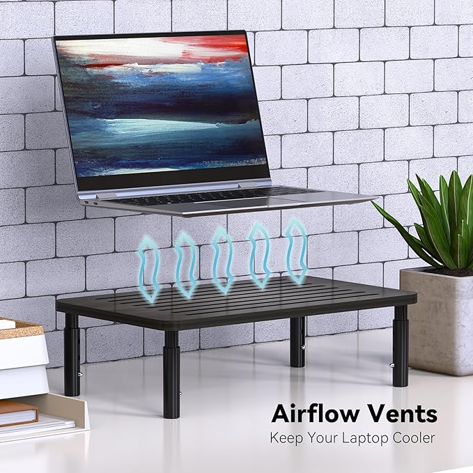 2 Pack Bamboo Monitor Stand Riser, 4 Adjustable Height, Laptop Stand with Airflow Vents, Desk Organizer for Computer, PC, Printer (Wenge)