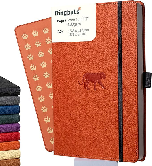 Dingbats* Wildlife Dotted Writing Journal Notebook A5 - Vegan Leather Hardcover - Ideal for Work, Travel - Pocket, Elastic Closure, & Bookmark